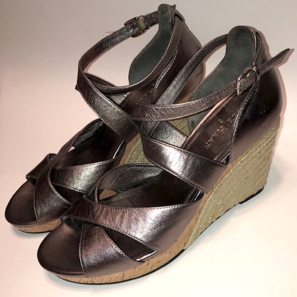 Sz 8 Cole Haan Air Marisa Silver Gunsmoke Wedge Sandals NWOT